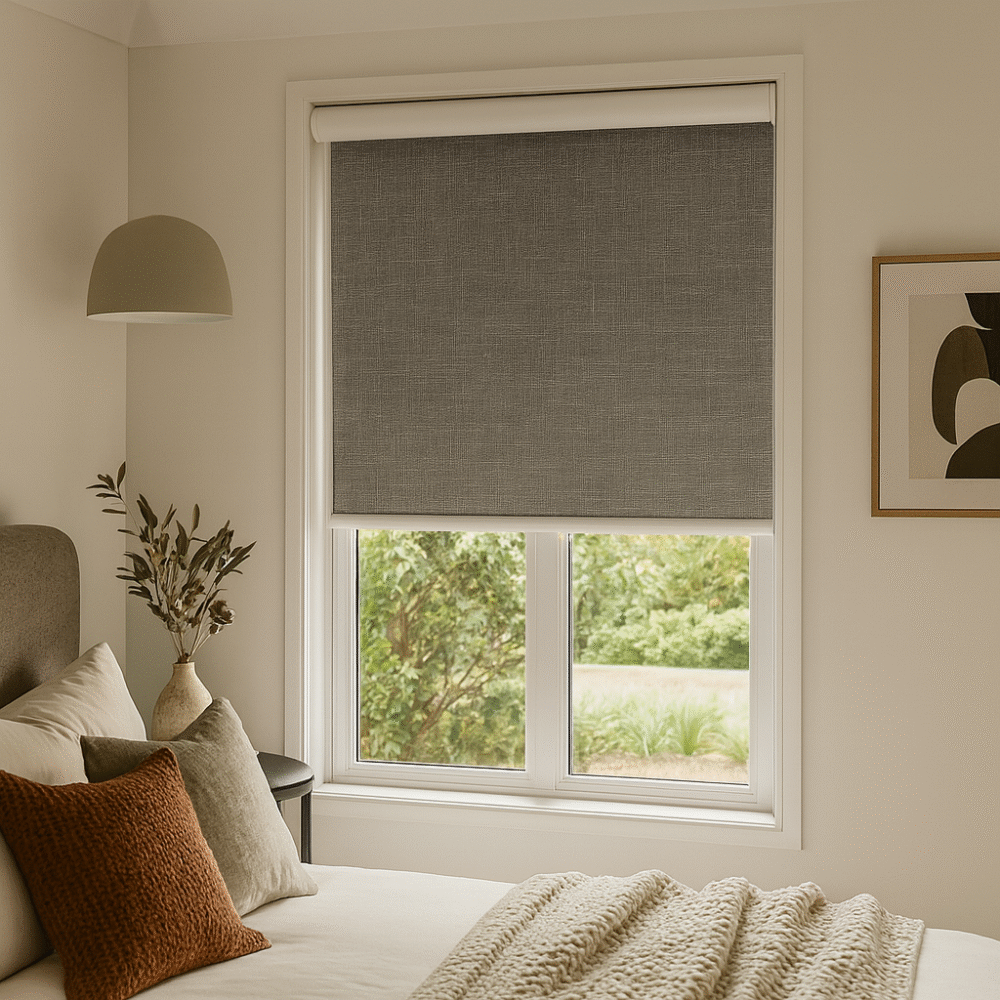 blackout roller blind installed in a bedroom - Value Blinds NZ