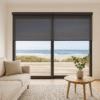 black sheer roller blind installed in a living room - Value Blinds NZ