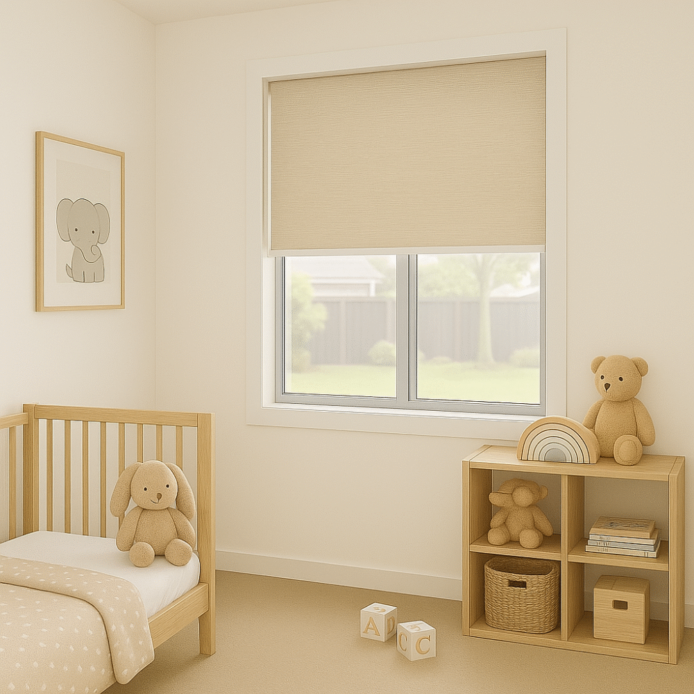 blackout roller blind installed in a baby bedroom - Value Blinds NZ