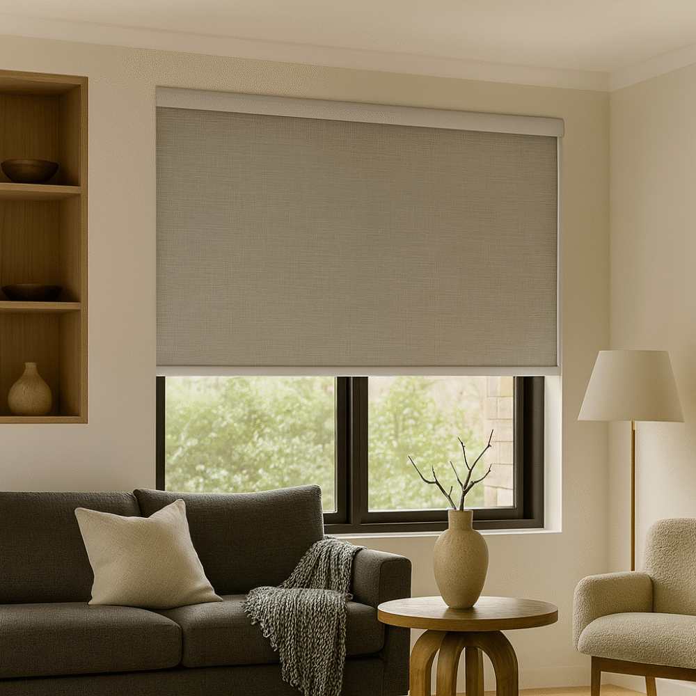 blackout roller blind installed in a living room - Value Blinds NZ