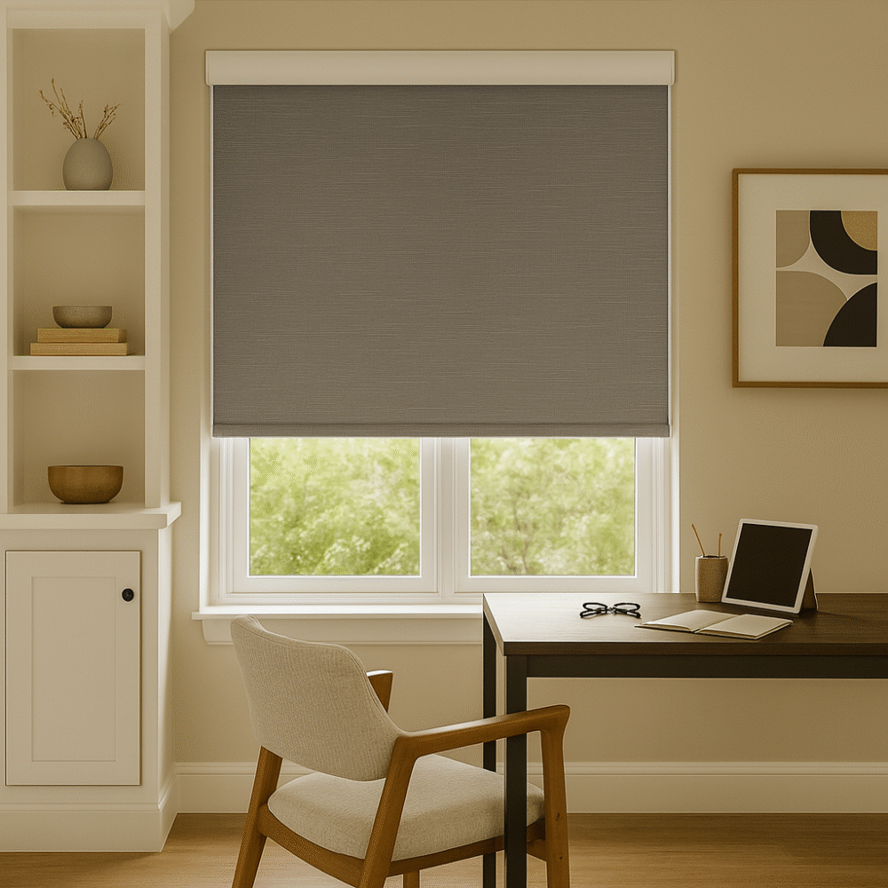 blackout roller blind installed in a study room - Value Blinds NZ