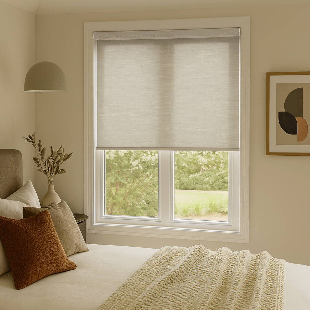 light filter roller blind installed in a bedroom - Value Blinds NZ