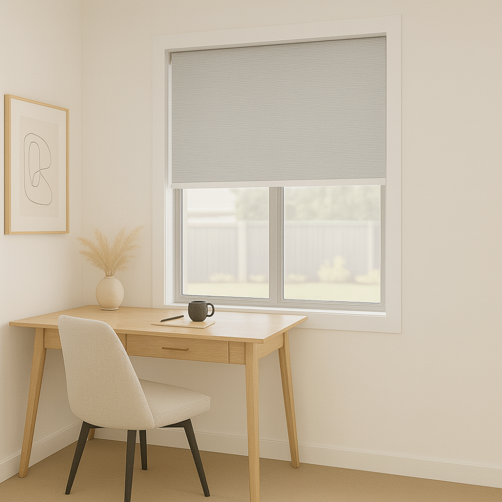 blackout roller blind installed in a study room - Value Blinds NZ