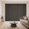 black blackout vertical blind installed in a living room - Value Blinds NZ