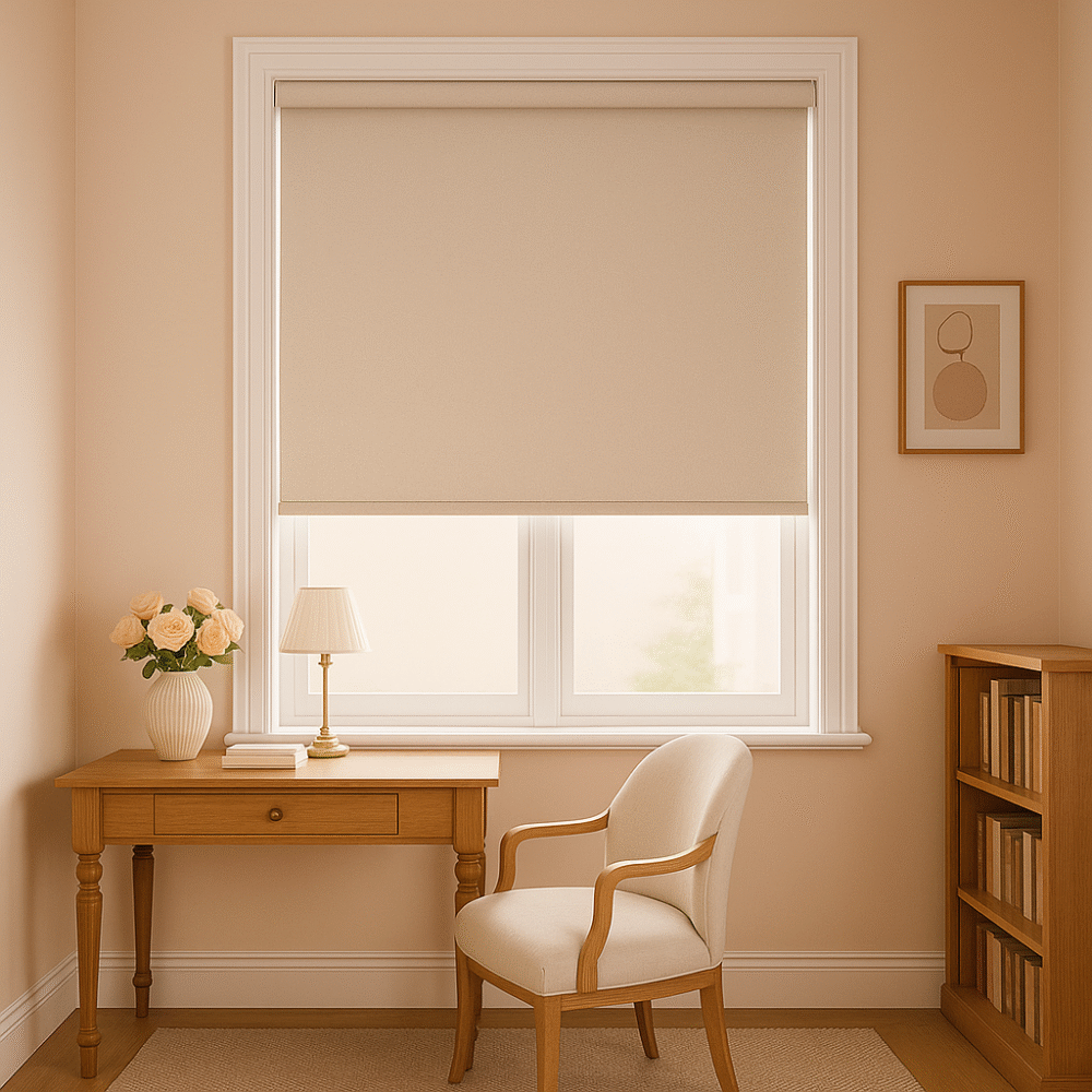 blackout roller blind installed in a book room - Value Blinds NZ